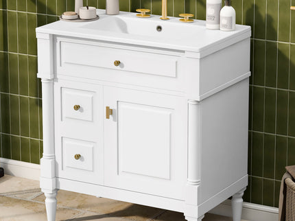 Modern Bathroom Vanity With Sink, Freestanding Cabinet With Flip Drawer & Adjustable Shelf