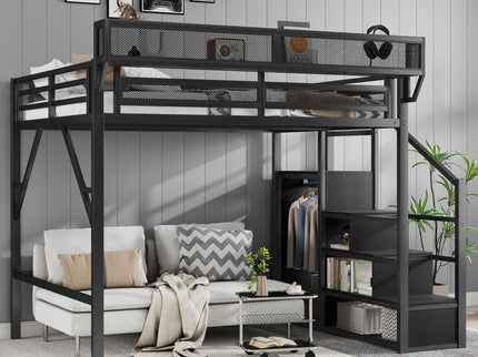 Loft Bed With Storage Shelves, Wardrobe