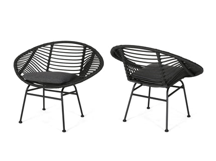 Cordella - Outdoor Woven Wicker Chairs With Cushions, (Set of 2)