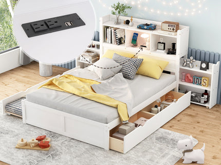 Storage Platform Bed With Pull Out Shelves, Trundle, And 2 Drawers
