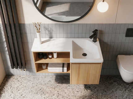 L-Shaped Wall Mounte Floating Bathroom Vanity With Integrated Sink