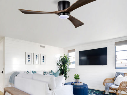 Flush Mount Blades Ceiling Fan With Lights Remote Control, Quiet DC Motor, 6 Speed, Reversible Ceiling Fan For Living Room - Matte Black