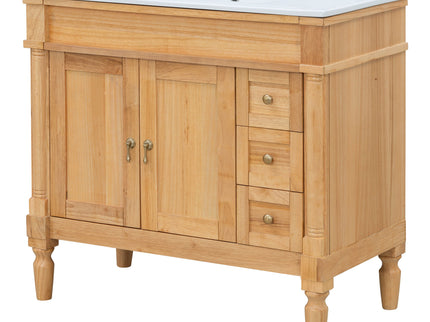 Modern Bathroom Vanity With Ceramic Sink, Soft Close Doors, Adjustable Shelves