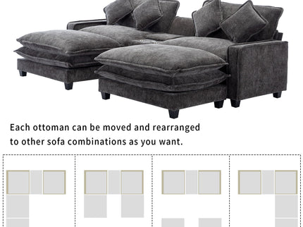Modern Sectional Sofa With Removable Ottomans, USB Ports