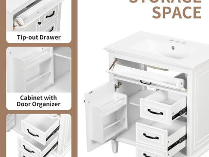 Bathroom Vanity With Sink Top, Flip Drawers, Adjustable Shelf