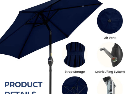 Umbrella With Crank Lift & Tilt, UV-Resistant Canopy For Patio