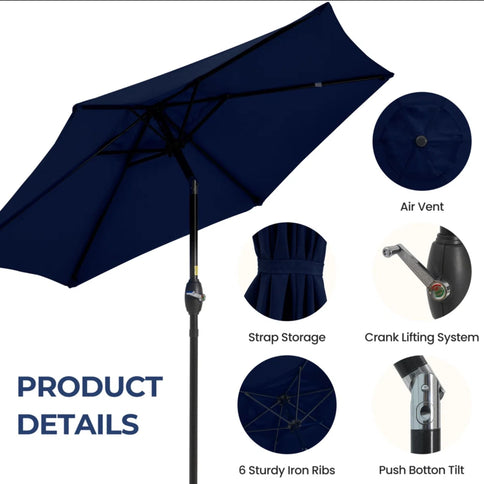 Umbrella With Crank Lift & Tilt, UV-Resistant Canopy For Patio