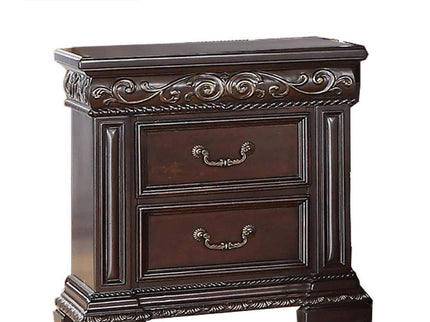 2 Drawer Nightstand, Carvings Bedside Table, Bedroom Furniture - Cherry