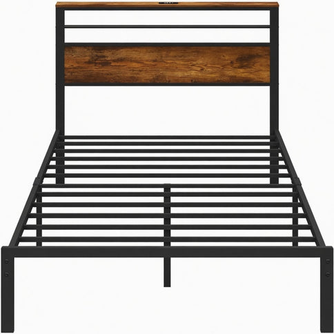 Platform Bed Frame With Charging Station & Headboard Shelves