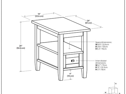 Warm Shaker - Narrow Side Table - Distressed Charcoal Brown