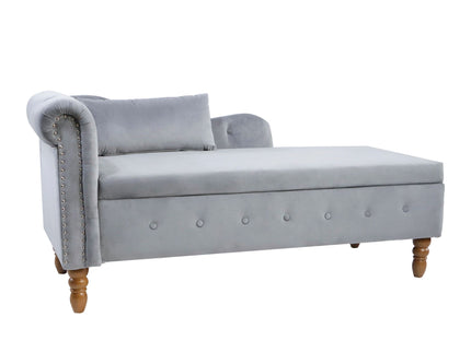 Chaise Lounge Indoor, Lounge Chair For Bedroom With Storage & Pillow, Modern Upholstered Rolled Arm Chase Lounge For Sleeping With Nailhead Trim For Living Room Bedroom Office