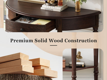 Half Moon Console Table With Drawer & Shelf