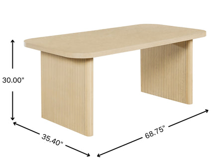 5 Piece Indoor Dining Set With Fluted Table & Chairs - Khaki / Light Oak / Natural