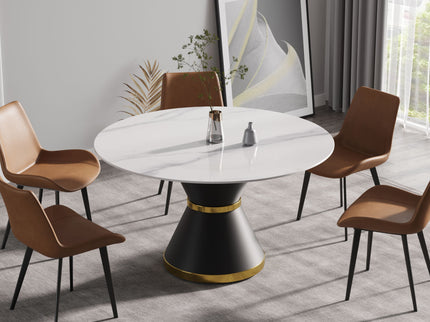 Modern Artificial Stone Round Carbon Steel Base Dining Table, Can Accommodate 6 People