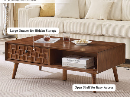 Coffee Table With Hidden Drawer And Open Shelf