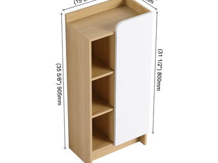Freestanding Bathroom Side Cabinet, Narrow Storage Cabinet With Single Door & 3 Tier Open Shelves - Black / Light Oak / White