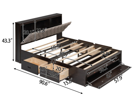 Platform Bed With Storage Headboard, Shoe Rack And 4 Drawers