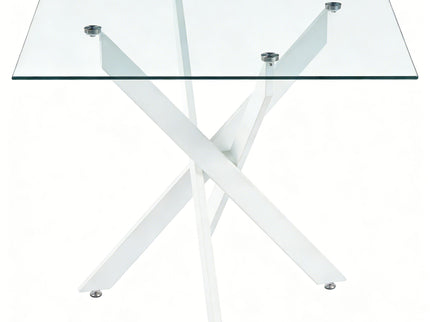 Dining Table With Cross Metal Leg And Tempered Glass, Modern Space Saving Kitchen Table For Living Room Legs, Square Table