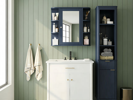 Bathroom Wall Storage Cabinet With Mirror And Adjustable Shelf, 6 Open Shelves