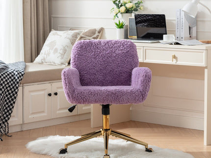 Office Chair, Artificial Rabbit Hair Home Office Chair With Metal Base, Adjustable Desk Chair Swivel Office Chair, Vanity Chair