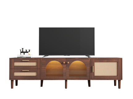 TV Stand With 3 Cabinets & 2 Drawers, LED Light Media Console For TVs Up To 80" - Dark Brown