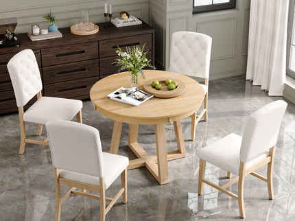 Dining Set With Leaf Round Table And 4 Upholstered Chairs