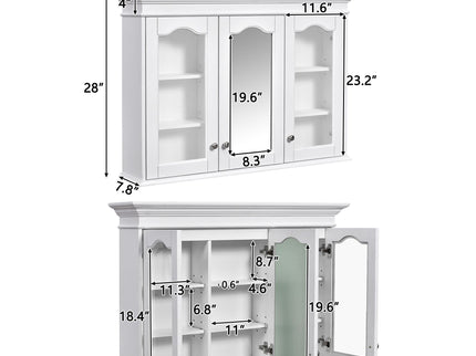 Medicine Cabinet With Mirror Door And Adjustable Shelves, Wall-Mounted Bathroom Storage Cabinet - White