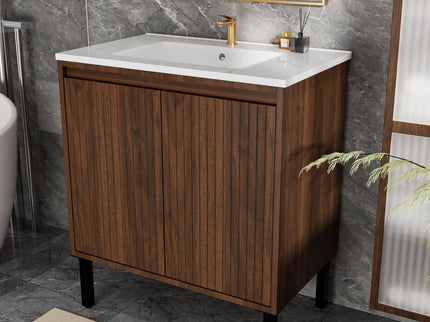 Bathroom Vanity With Ceramic Sink, Floor-Standing Design, Soft-Closing Drawers