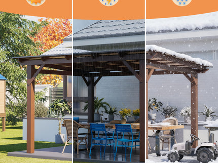 13 X 10 Ft Gazebo With Roof, Spacious Outdoor Patio Shade Structure For Backyard & Garden - Brown