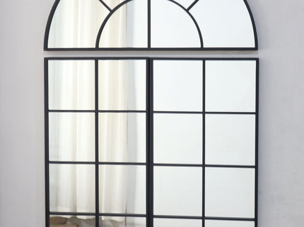 Large Arched Wall Mirror With 3 Separate Sections - Black