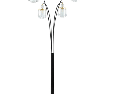 Marcos - Hanging Crystal Arc Tree Floor Lamp With Sculptural Frame - Black