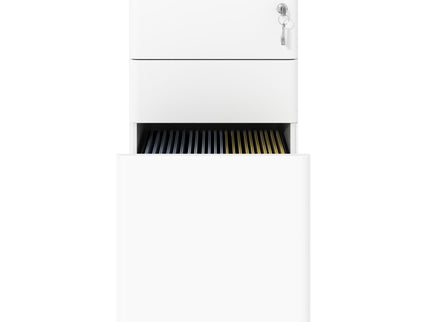 3-Drawer Mobile File Cabinet With Lock, On Wheels, Two Shallow & One Deep Drawer For Office/Home, Fully Assembled - White