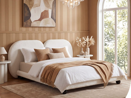Queen Size Upholstered Platform Bed Frame With Split Headboard - White