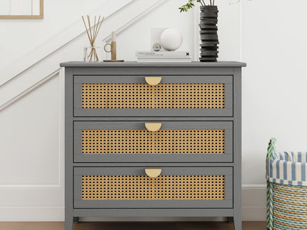 3 Drawer Cabinet, Natural Rattan, American Furniture