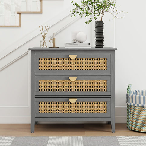 3 Drawer Cabinet, Natural Rattan, American Furniture