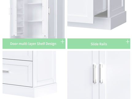 Tall Bathroom Storage Cabinet With 2 Doors And Drawers, Adjustable Shelf