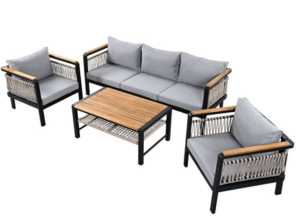 4 Pieces Outdoor Sectional Sofa Set 5 Person Patio Seating Group Outdoor Conversation Set With Cushions And A Coffee Table For Patios