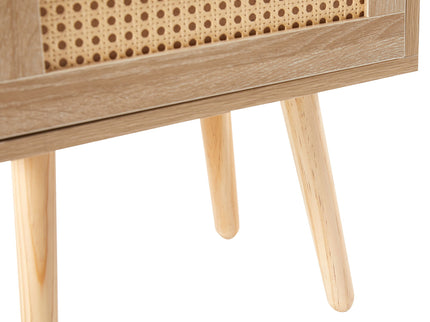 15.75" Rattan End Table With Power Outlet & USB Ports, Modern Nightstand With Drawer And Solid Wood Legs, Side Table For Living Room, Bedroom