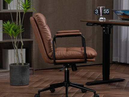Office Chair, Mid Back Home Office Desk Task Chair With Wheels And Arms Ergonomic Computer Rolling Swivel Chair With Padded Armrest