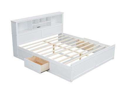 Platform Bed With Multi Storage Headboard, USB And Drawers