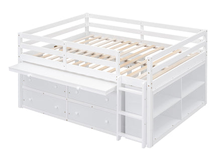 Loft Bed With Retractable Writing Desk And 4 Drawers, With Lateral Portable Desk And Shelves