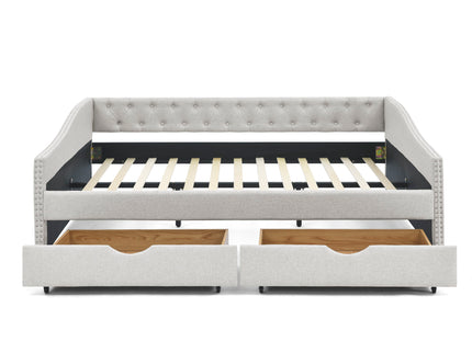 Upholstered Tufted Daybed With Drawers, Waved Arms