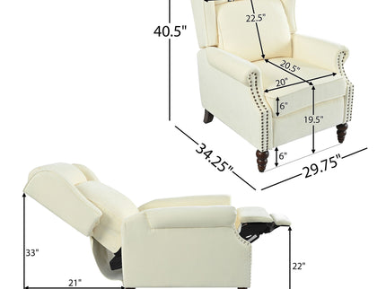 Push Back Recliner Chair Upholstered Recliner Armchair With Classic Wing Back And Solid Gourd-Shaped Legs