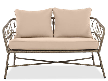 Bohemia-Inspired 4 Person Outdoor Seating Group With Removable Cushions, Conversation Patio Set With Wood Tabletop - Beige
