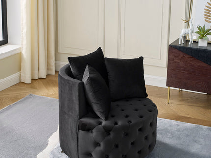 Modern Upholstered Swivel Chair With Button Tufted Design And Movable Wheels