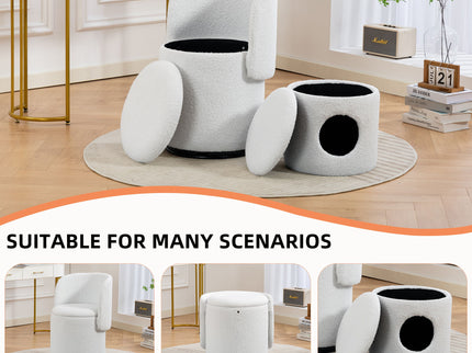 Barrel Chair & Built In Storage, 360° Swivel - Beige