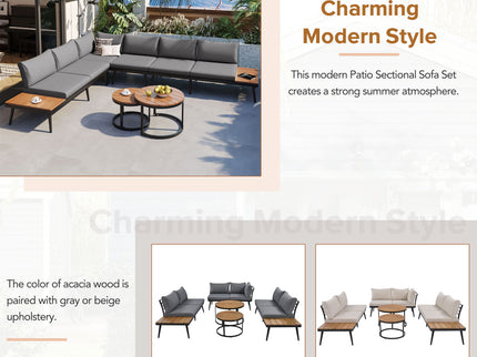 Modern Outdoor Sectional Sofa Set With Nesting Coffee Tables