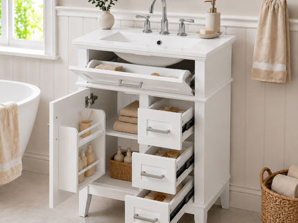 Modern Bathroom Vanity With Sink, Flip Drawer & 3 Drawers, Soft Close Hinges, Adjustable Shelf