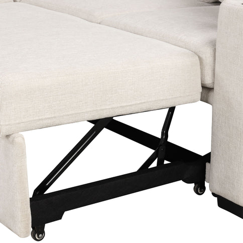 Modern U-Shaped Sectional Sofa Convertible Pull-Out Sofa Bed With USB Ports And Cup Holders