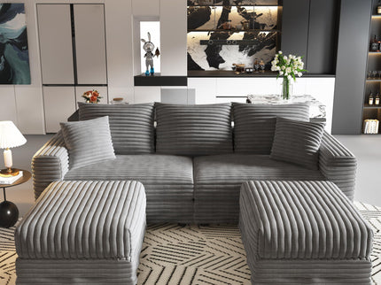 Deep Seat Convertible Sofa With Soft Pillows And Ottomans
